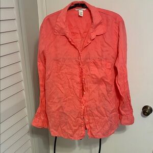 H&M Bright Coral Linen Button-Down Shirt
